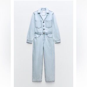 Zara long sleeve denim jumpsuit, light denim, size large